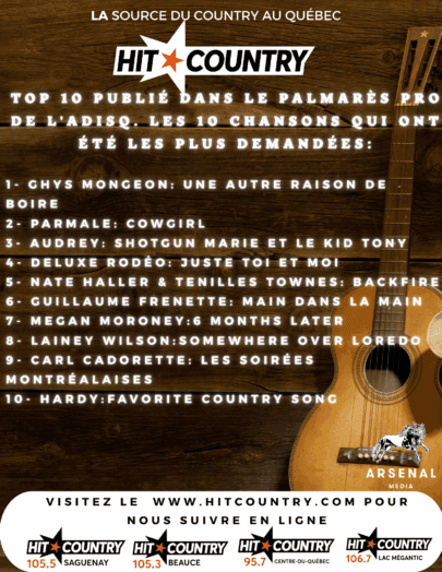 Voici le top 10 de la semaine le décompte Hit Country !